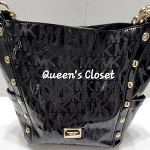 MICHAEL Michael Kors | Delancy Large Shoulder Tote Studded Bag in Black Monogram